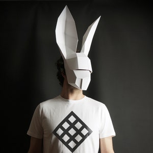 White Rabbit, 3D Papercraft Mask Template, Low Poly Paper Mask, Unique Halloween Costume, Cosplay PDF Pattern image 1