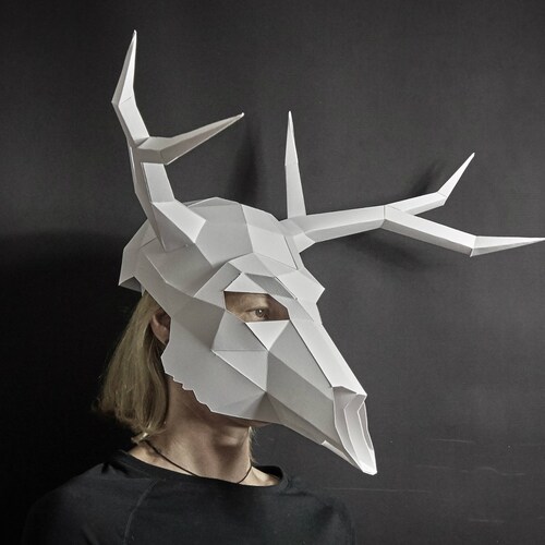 Deer Stag Skull, 3D Papercraft Mask Template, Low Poly Paper Mask, Unique original DIY Halloween Costume, Animal Skull, Cosplay PDF Pattern