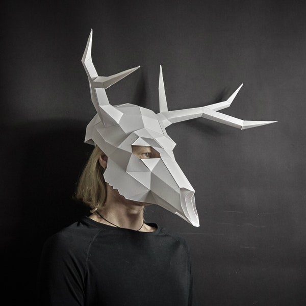 Deer Skull Mask: 3D Papercraft Low Poly Halloween Costume (PDF Pattern)