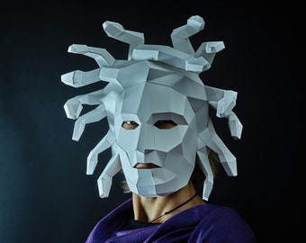 Medusa Gorgon Lowpoly Papercraft Mask Template, DIY Halloween Costume, Cosplay PDF Pattern, Greek Myth Mask