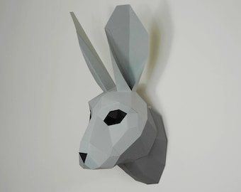 Hare Trophy Mask, 3D Papercraft Mask Template, Low Poly Paper Mask, Unique Halloween Costume, Animal Mask, Paper Wall Art PDF Pattern