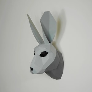 Hare Trophy Mask, 3D Papercraft Mask Template, Low Poly Paper Mask, Unique Halloween Costume, Animal Mask, Paper Wall Art PDF Pattern