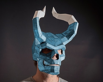 LowPoly Horned Skull Mask, DIY Papercraft Demon Costume (PDF Pattern)