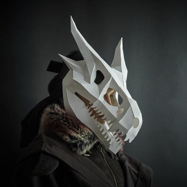 Dragon Skull Papercraft Mask Template, 3D Low Poly Paper Mask, Unique Original DIY Halloween Costume, Targaryen Cosplay PDF Pattern