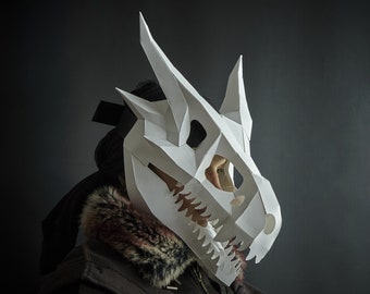 Dragon Skull Papercraft Mask Template, 3D Low Poly Paper Mask, Unique Original DIY Halloween Costume, Targaryen Cosplay PDF Pattern