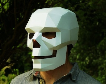 Skull Mask 3D Papercraft Template, Low Poly Paper Mask, Unique Halloween Costume, Cosplay PDF Pattern, DIY Human Skull