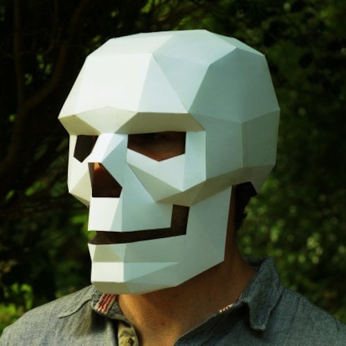 Skull Mask 3D Papercraft Template, Low Poly Paper Mask, Unique Halloween Costume, Cosplay PDF Pattern, DIY Human Skull