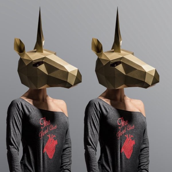 Unicorn, 3D Papercraft Mask Template, Low Poly Paper Mask, Unique Halloween Costume, Cosplay PDF Pattern