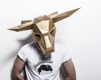 Bull Papercraft Mask Template, 3D Low Poly Paper Mask, Unique Halloween Costume, Animal Mask, PDF Pattern
