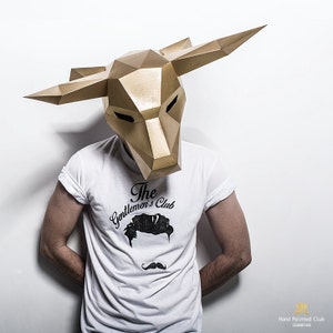 Modello maschera Bull Papercraft, maschera di carta 3D Low Poly, costume di Halloween unico, maschera animale, modello PDF