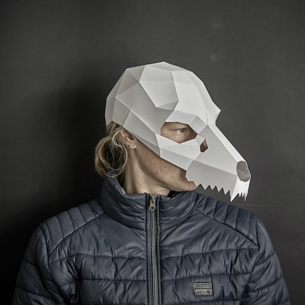 Dog Skull 3D Papercraft Mask Template, Low Poly Paper Mask, Unique Halloween Costume, Animal Mask, Cosplay PDF Pattern