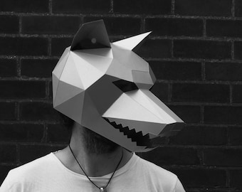 Wolf, 3D Papercraft Maskenvorlage, Low Poly Papiermaske, Einzigartiges Halloween-Kostüm, Tiermaske, Cosplay PDF-Muster