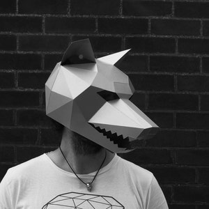 Loup, modèle de masque Papercraft 3D, masque en papier Low Poly, costume d’Halloween unique, masque animal, modèle PDF cosplay
