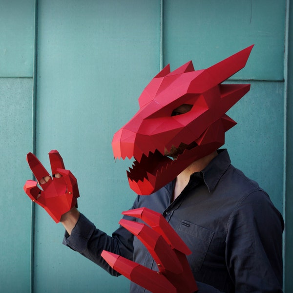 Modèle de masque Dragon Papercraft, masque en papier 3D Low Poly, costume d’Halloween original unique, modèle PDF Targaryen Cosplay