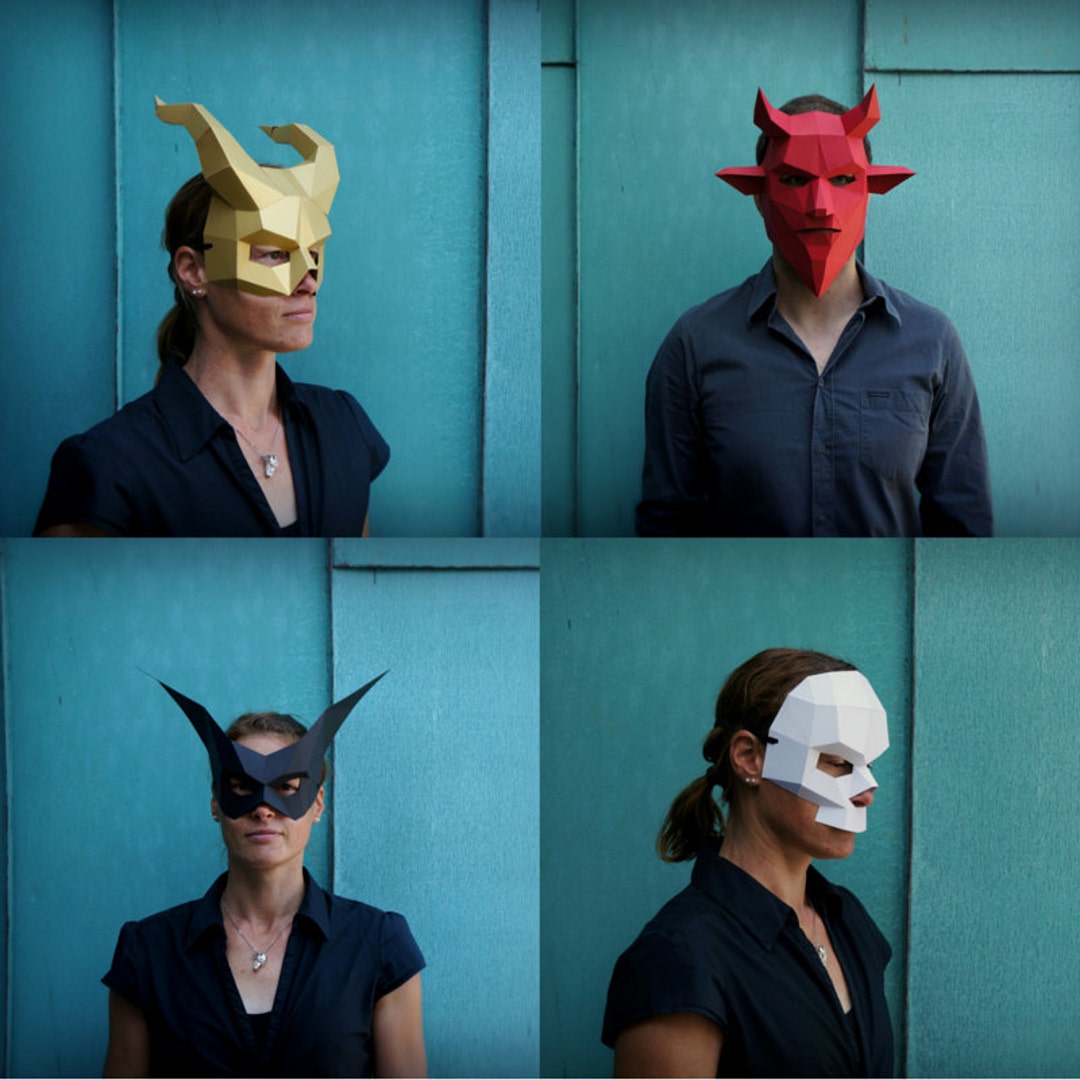 Halloween Papercraft Mask Set, Skull, Bat, Devil, Demon Horns (PDF ...