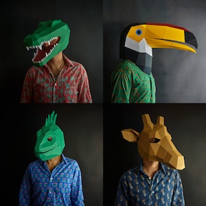 Exotic Animals Mask Set, Paper Mask, Papercraft Family Halloween Costume, PDF