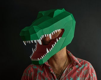 Crocodile Mask Papercraft Template PDF Pattern, 3D Low Poly Paper Mask, Unique Original DIY Halloween Costume