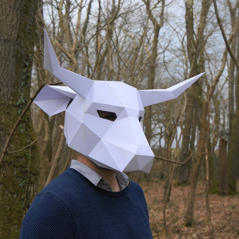Bull Papercraft Mask Template, 3D Low Poly Paper Mask, Unique Halloween Costume, Animal Mask, PDF Pattern image 4