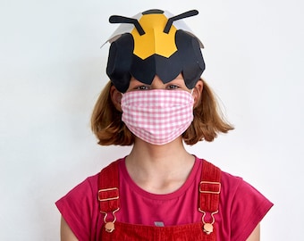 Children's Bee Papercraft Mask Template, 3D Paper Mask, Unique Homemade DIY Costume, Animal Cosplay PDF Pattern