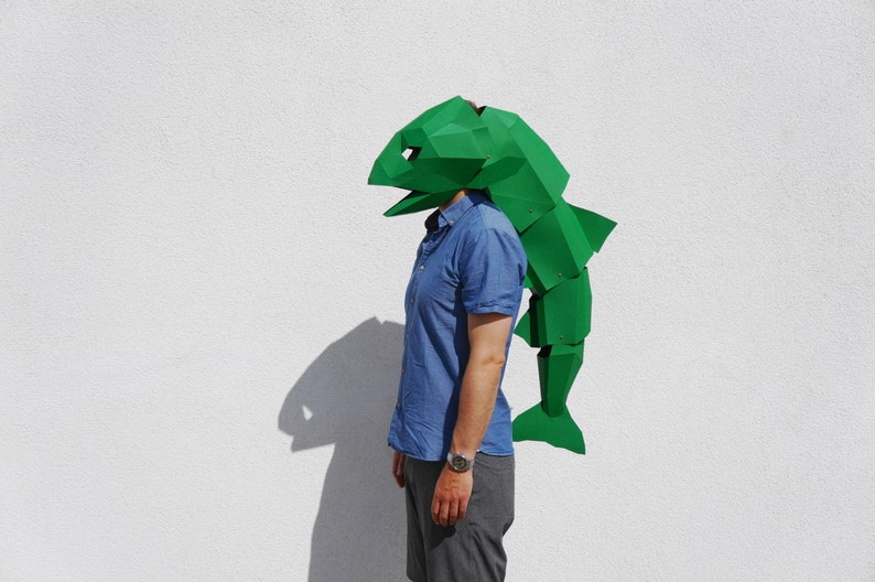 Fish Papercraft Mask Template, Low Poly Paper Mask, Unique Halloween Costume, Animal Mask, Cosplay PDF Pattern image 4