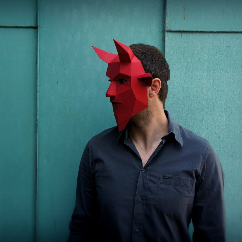 make your own Horned Demon Mask from recycled card Devil Mask