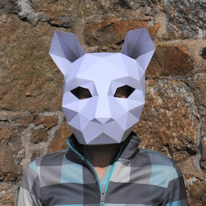 Cat or Tiger Papercraft Mask Template, 3D Low Poly Paper Mask, Unique Halloween Costume, Animal Mask, PDF Pattern image 1