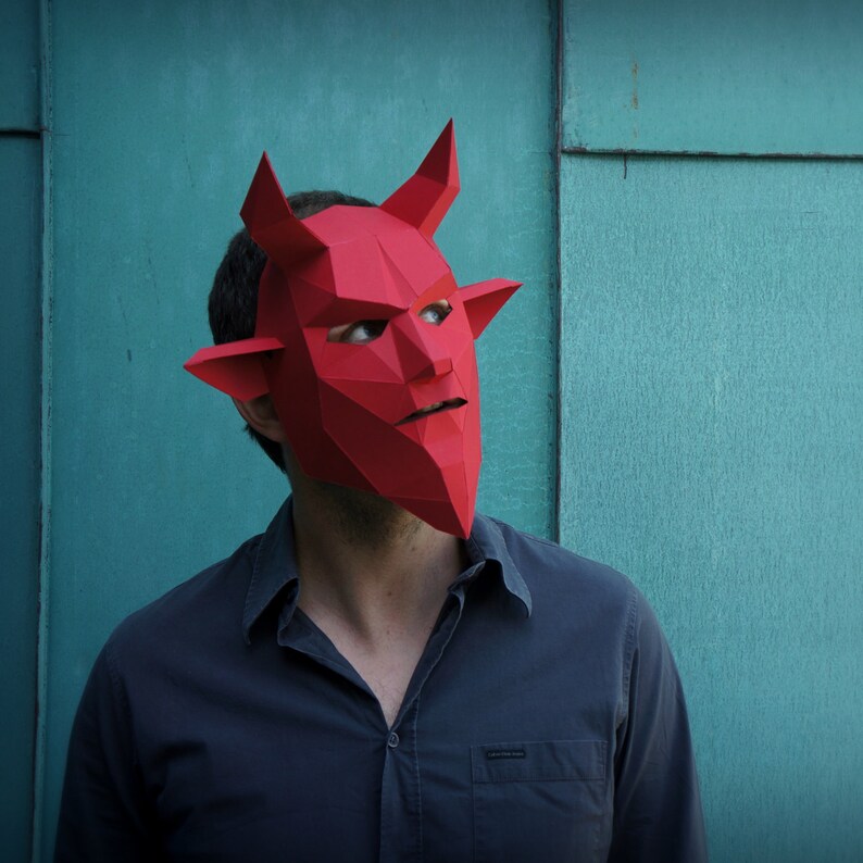 make your own Horned Demon Mask from recycled card Devil Mask