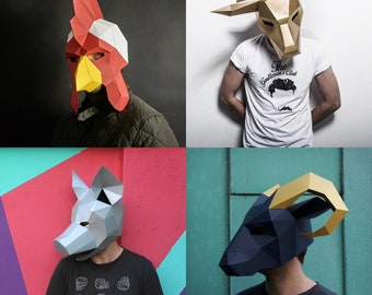 Farm Animals Mask Set, Paper Mask, Papercraft Family Halloween Costume, PDF