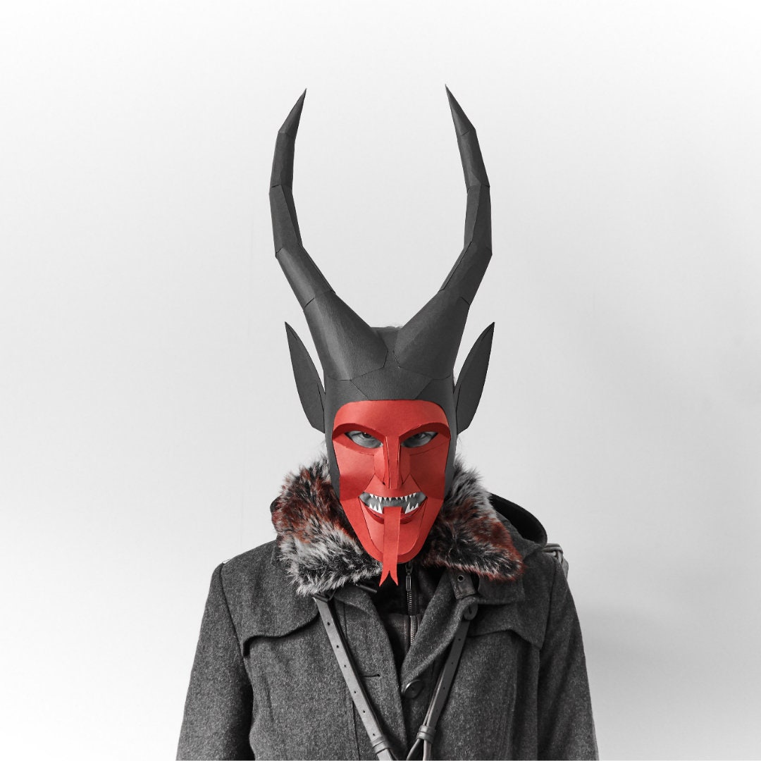 Krampus 3D Papercraft Mask Template, Devil Demon Paper Mask