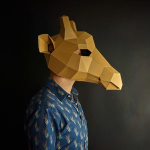 Giraffe Mask Papercraft Template PDF Pattern, 3D Low Poly Paper Mask, Unique Original DIY Halloween Costume image 3