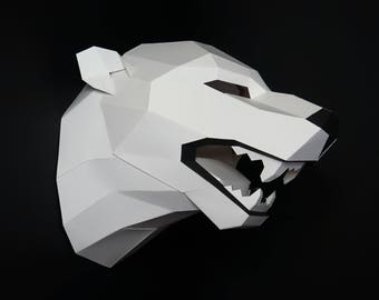 Polar Bear Trophy Mask, 3D Papercraft Mask Template, Low Poly Paper Mask, Wall Art, Animal Mask, PDF Pattern