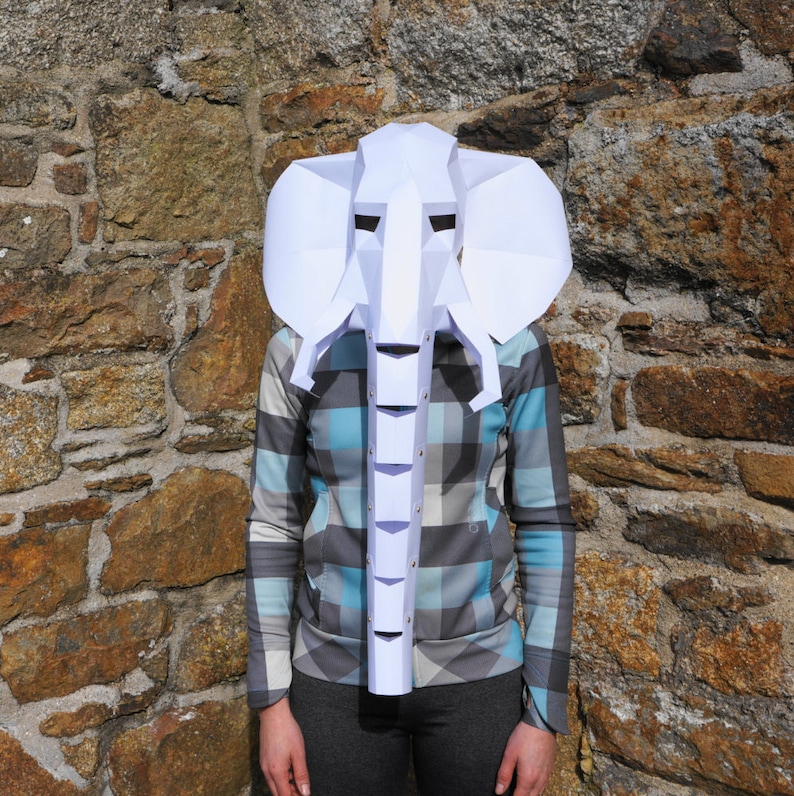 Elephant Mask 3D Papercraft Mask Template, Low Poly Paper Mask, Unique Halloween Costume, Animal Mask, Cosplay PDF Pattern image 2