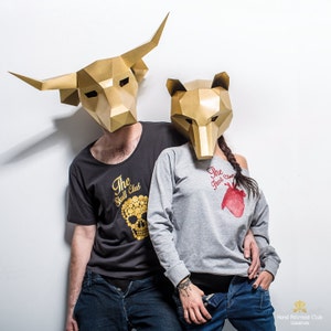 Bull Papercraft Mask Template, 3D Low Poly Paper Mask, Unique Halloween Costume, Animal Mask, PDF Pattern image 3