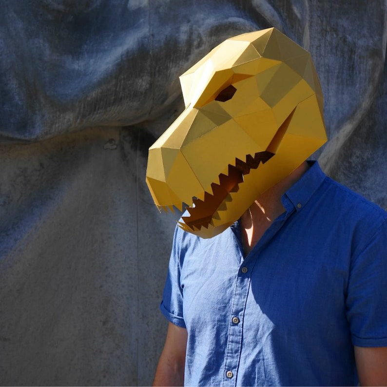 T-Rex Dinosaur Mask, 3D Papercraft Mask Template, Low Poly Paper Mask, Unique Halloween Costume, PDF Pattern image 3