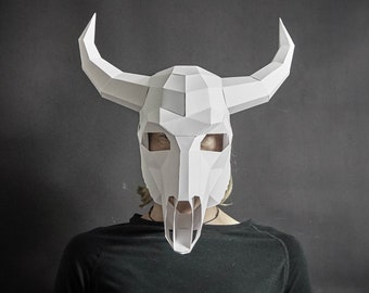 Bull Skull 3D Papercraft Mask Template, Low Poly Paper Mask, Unique Halloween Costume, Animal Mask, Cosplay PDF Pattern