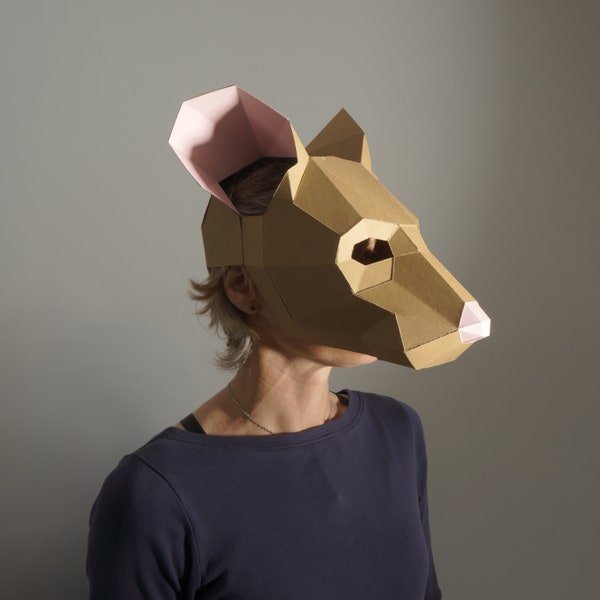 Mouse Mask Papercraft Template PDF Pattern, 3D Low Poly Paper Mask, Unique Original DIY Halloween Costume
