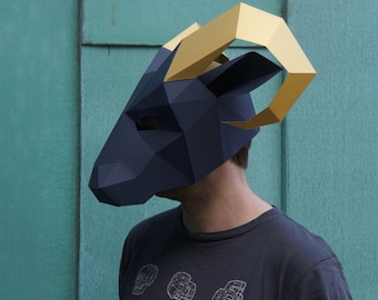 Ram 3D Papercraft Mask Template, Low Poly Paper Mask, Unique Halloween Costume, Animal Mask, Cosplay PDF Pattern