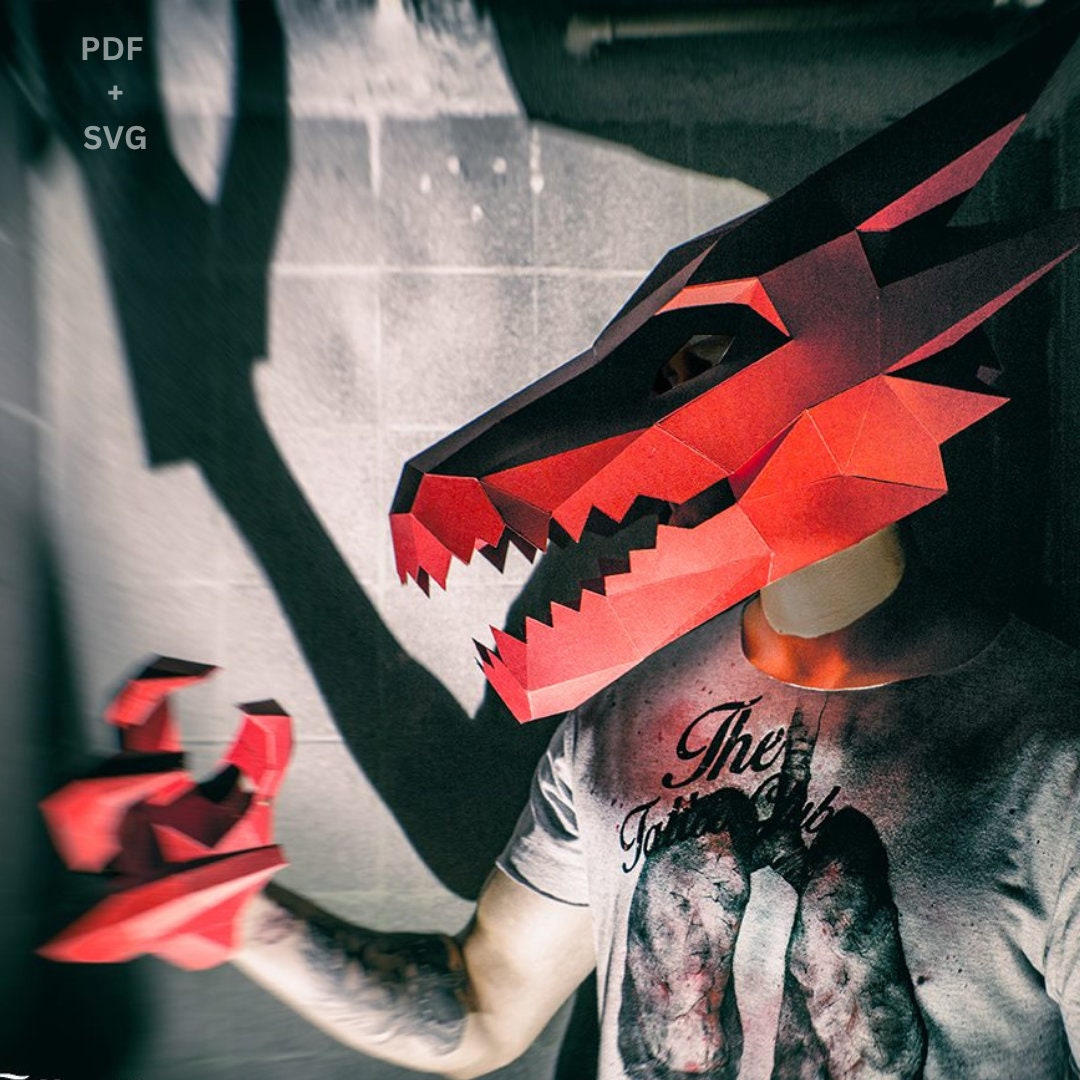 Dragon Mask Papercraft Template: Low Poly 3D Costume (PDF & SVG) - Etsy