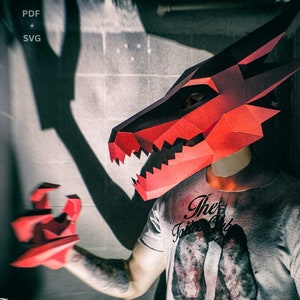 Dragon Papercraft Mask Templates PDF and SVG, 3D Low Poly Paper Mask, Cricut Ready DIY Halloween Costume, Cosplay