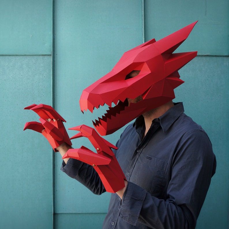 Dragon Papercraft Mask Template, 3D Low Poly Paper Mask, Unique Original DIY Halloween Costume, Targaryen Cosplay PDF Pattern image 2