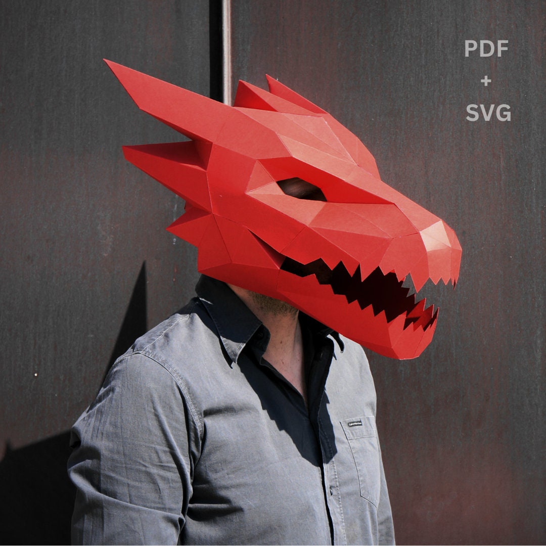 Dragon Mask Papercraft Template: Low Poly 3D Costume (PDF & SVG) - Etsy ...