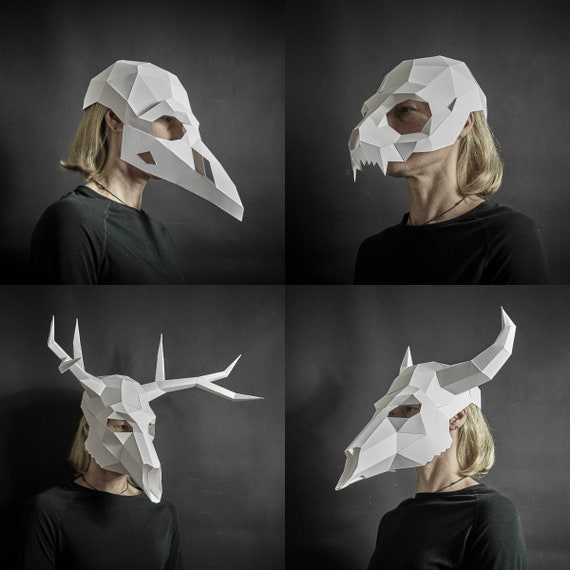 Animal Skull Mask Papercraft Set Crow Cat Bull Stag Low - Etsy 日本