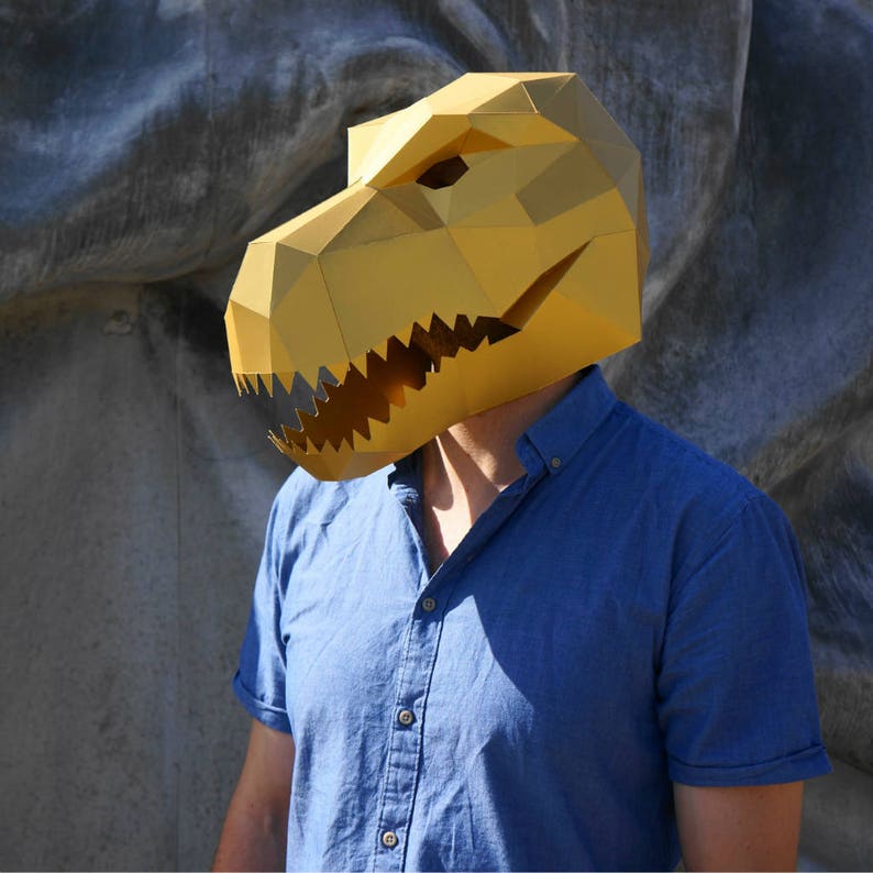 T-Rex Dinosaur Mask, 3D Papercraft Mask Template, Low Poly Paper Mask, Unique Halloween Costume, PDF Pattern image 2