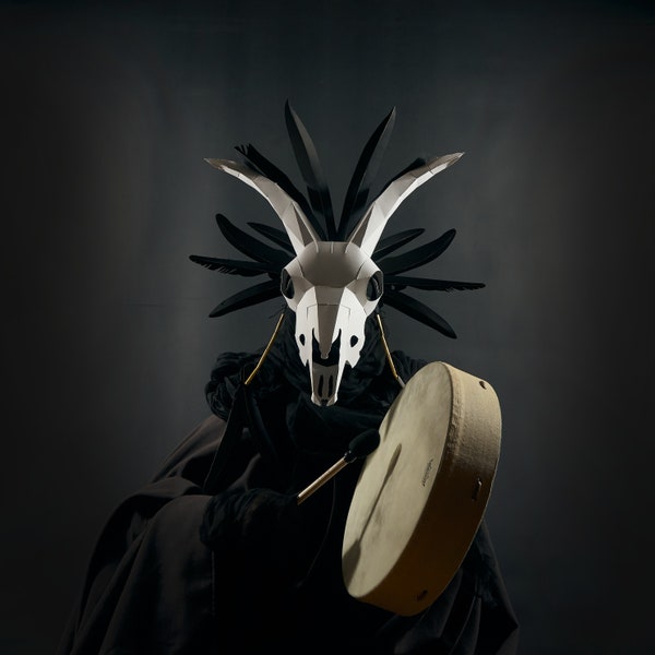 Goat Skull Headdress 3D Papercraft Mask Template, Paper Mask, Unique original DIY Halloween Costume, Animal Skull Mask, Cosplay PDF Pattern