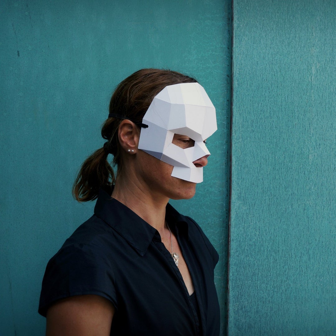 Half Skull Papercraft Mask Template: Low Poly Halloween Costume (PDF ...