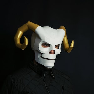 Horned Skull Papercraft Mask Template, 3D Paper Mask, Unique Homemade DIY Halloween Costume, Cosplay PDF Pattern image 3