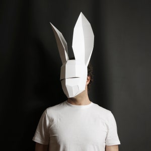 White Rabbit, 3D Papercraft Mask Template, Low Poly Paper Mask, Unique Halloween Costume, Cosplay PDF Pattern image 3