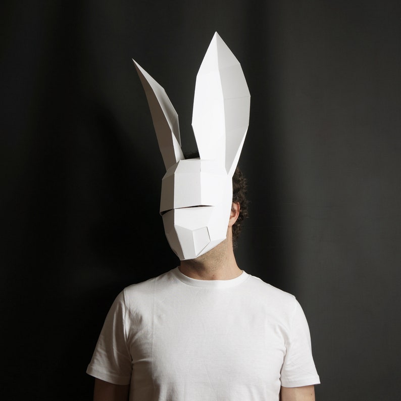 White Rabbit, 3D Papercraft Mask Template, Low Poly Paper Mask, Unique Halloween Costume, Cosplay PDF Pattern image 3