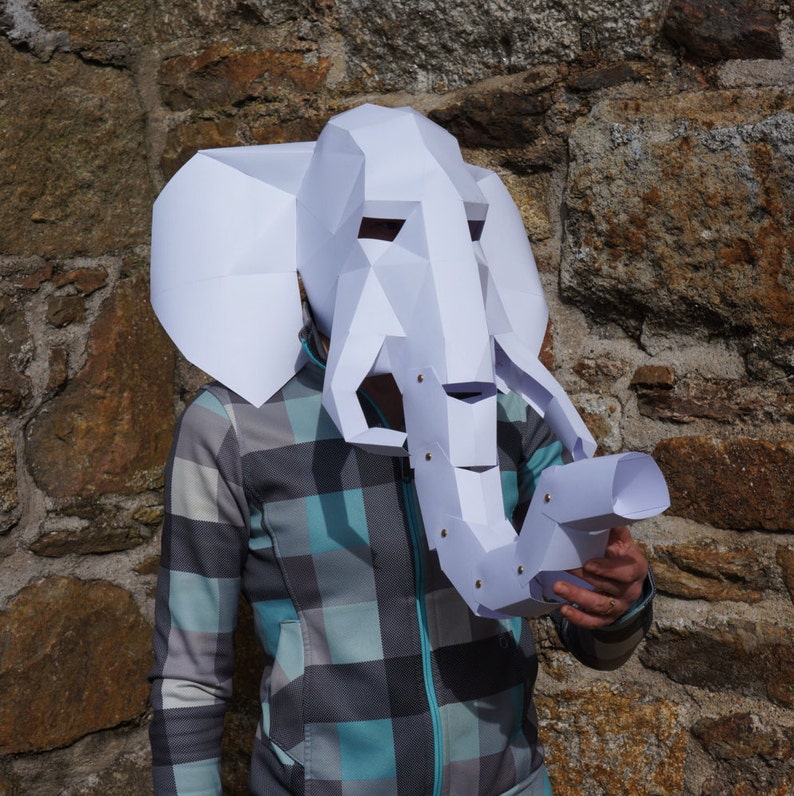 Elephant Mask 3D Papercraft Mask Template, Low Poly Paper Mask, Unique Halloween Costume, Animal Mask, Cosplay PDF Pattern image 3