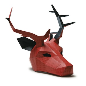 Hert of rendier, 3D Papercraft maskersjabloon, laag poly papieren masker, uniek Halloween-kostuum, dierenmasker, cosplay PDF-patroon